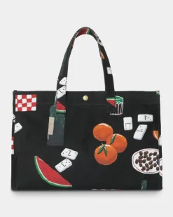 Best Kanvas Grafisk Strandtaske | Sort Isis Maria Middagstryk Mænd Tilbehør