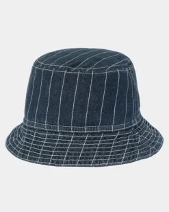 Store Orlean Stripe Bucket Hat | Bla/Hvid (Stenvasket) Mænd Tilbehør